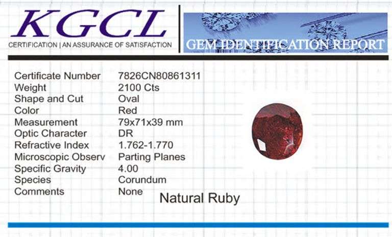 Magnificent Certified Museum Size 2100 Ct Natural Red Ruby Solitaire