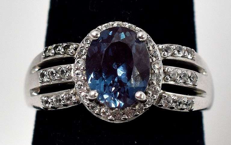 Green Gemstone and CZ Gemstone Ring in Sterling Silver