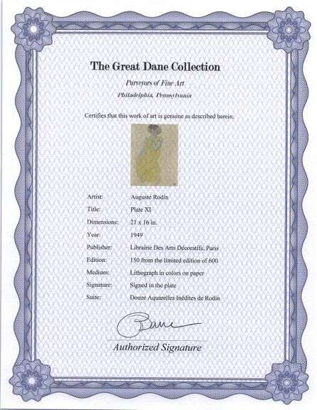 Exclusive Auguste Rodin Lithograph of Watercolor Signed in the Plate, 1949