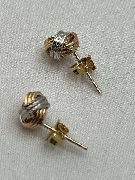 14KT Tri Color Gold Love Knot Stud Earrings
