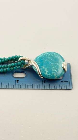 925 Sterling Silver Turquoise Pendant With bead Chain Necklace
