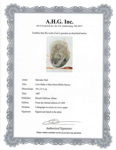 Highly Collectible and Rare Salvador Dali Original Lithograph from the 'Biblia Sacra' Suite