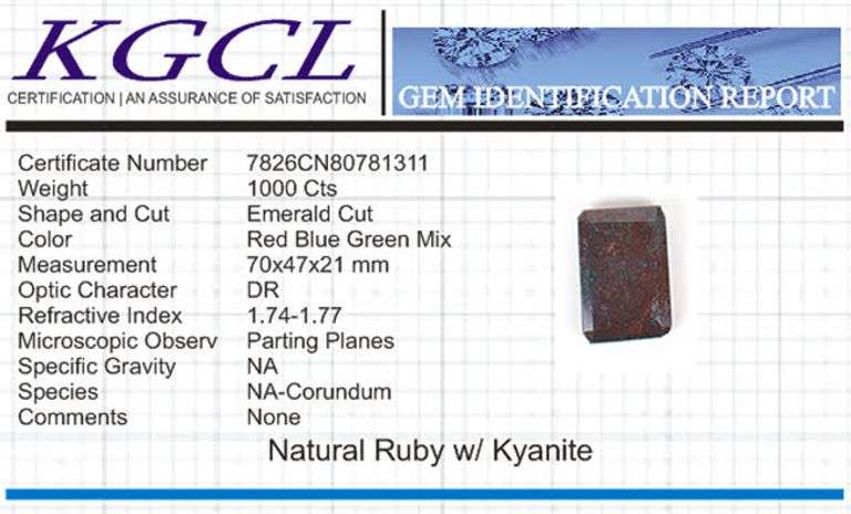 Huge Certified 1000 Ct Museum Size Natural Red Ruby Kyanite Solitaire