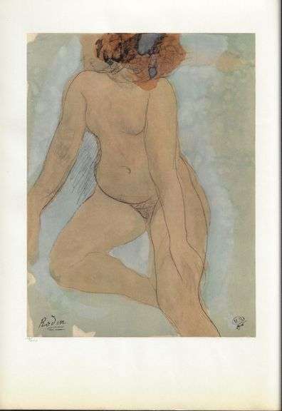 Exclusive Auguste Rodin Lithograph of Watercolor Signed in the Plate, 1949