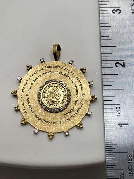 18KT Portuguese Religious Pendant with Diamonds