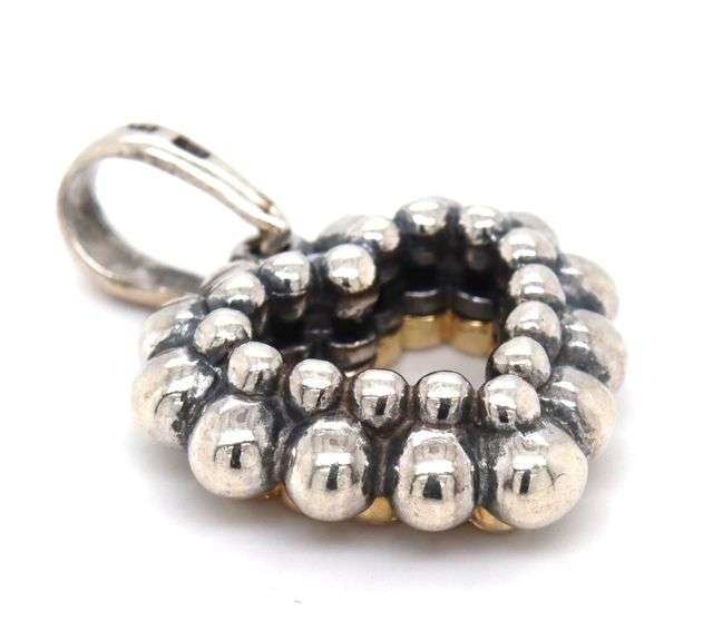 Lagos 2 tone Caviar diamond open heart beaded pendant