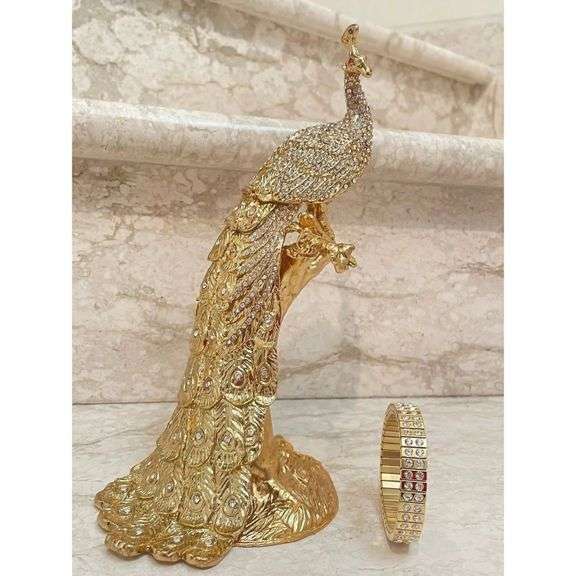 24k Gold Peacock Fabergé Swarovski Luxury Collector Piece
