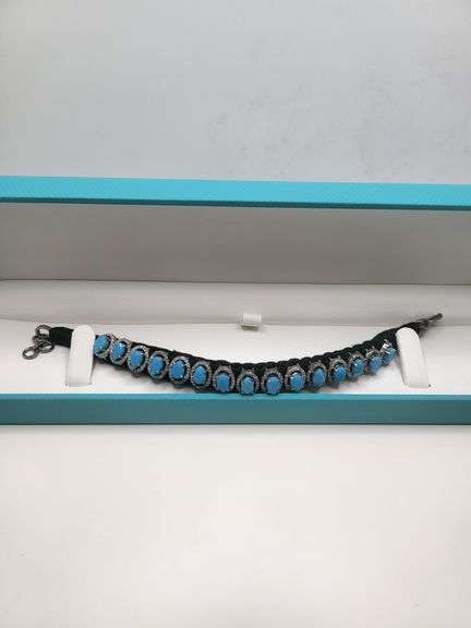 New! +10 ctw all natural Turquoise and diamond weaved on fabric bracelet
