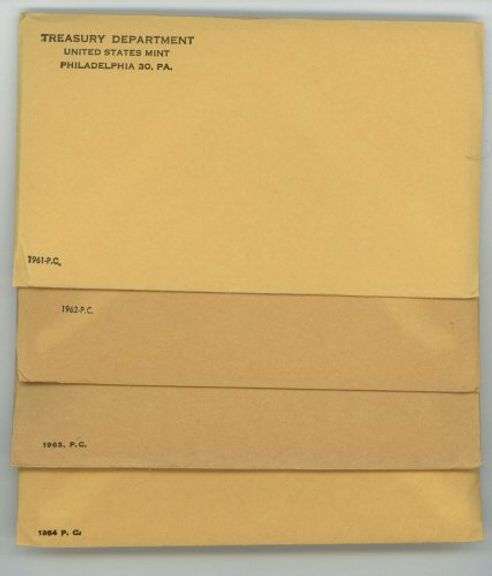 1961, 1962, 1963, & 1964 Silver US Proof Sets. Original envelopes