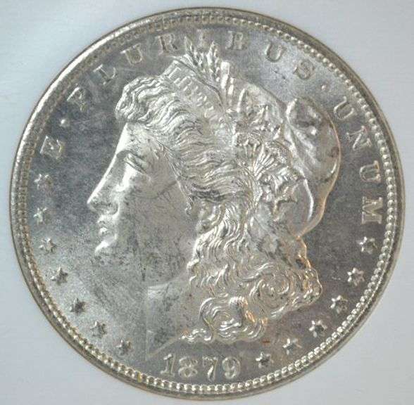 Near Gem BU 1879-S Morgan Silver Dollar. NGC MS64