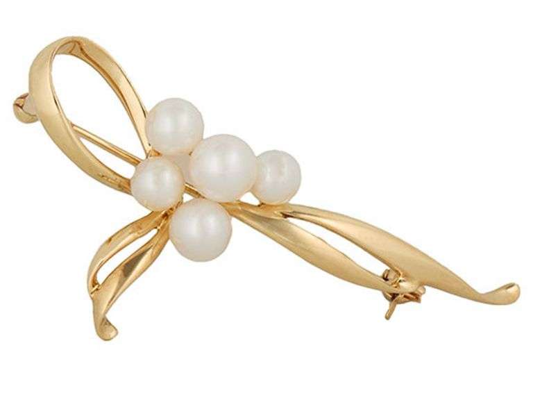 Mikimoto Akoya Pearl Bow Brooch in 18K