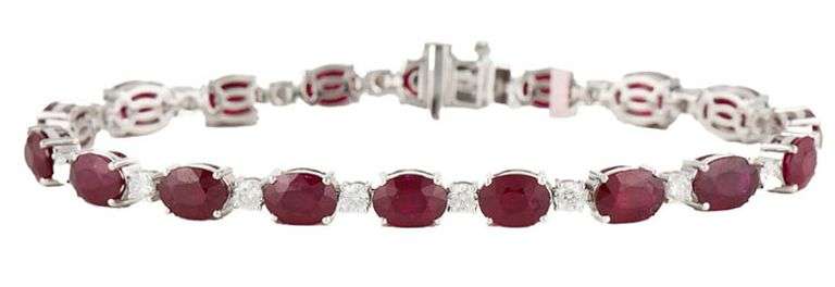 New 16.17ctw Oval Ruby and 1.55ctw Diamond Tennis Bracelet in 14K