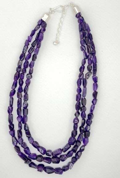 925 Sterling Silver Jay King DTR Three Strand Amethyst Beads Necklace