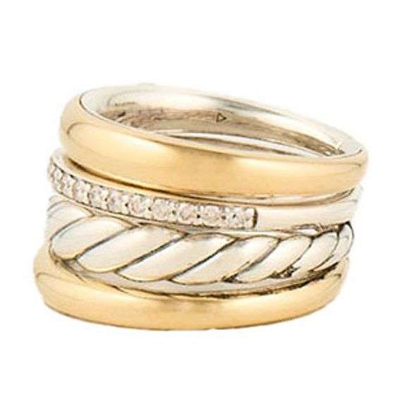 David Yurman 0.28ctw Diamond Mercer Four Row Ring in 18K and Sterling