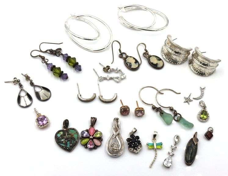 Group lot of Vintage 925 sterling silver earrings and charms