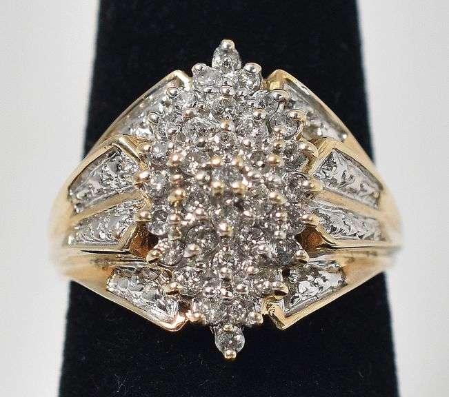 Stunning 10K Yellow Gold Diamond Cluster Ring