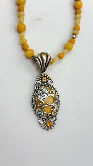 925 Sterling Silver Carolyn Carolyn Pollack Yellow jasper and Citrine Pendant With Amber Beads Neckl