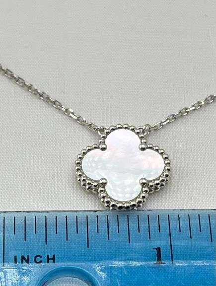 18KT White Gold Handcrafted Single Clover White Mother of Pearl Pendant Necklace