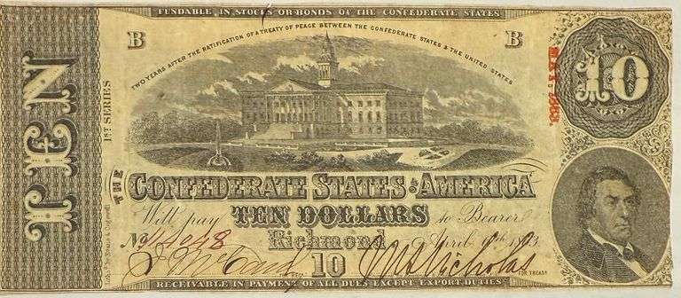 April  1863 Series $10 CSA  Note