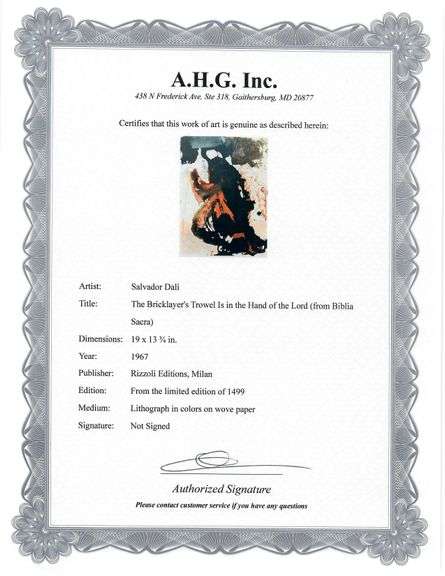 Highly Collectible and Rare Salvador Dali Original Lithograph from the 'Biblia Sacra' Suite