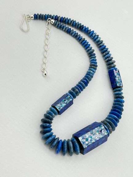 925 Sterling Silver DTR Jay King Mosaic Opal Beaded Lapis Lazuil Necklace