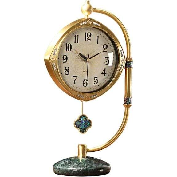 Brass & Marble Mantel Clock Mother-of-Pearl Inlay