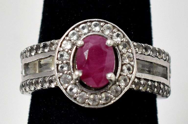 Ruby and CZ Gemstone Ring in Sterling Silver