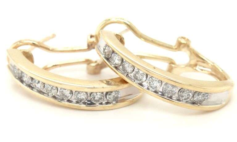 14kt Yellow gold 1ctw J diamond hoop earrings