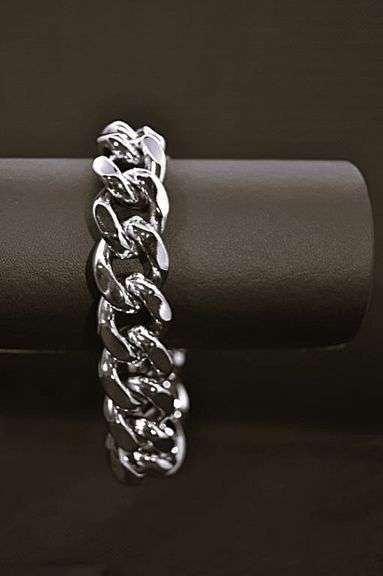 Huge 73.5 Gram 14 Kt White Gold Plate Cuban Curb Link Bracelet