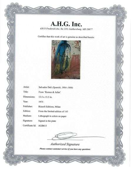 Original plate Signed Salvador Dalí Lithograph from the Romeo & Juliet Rizzoli Edition, Milan 1975