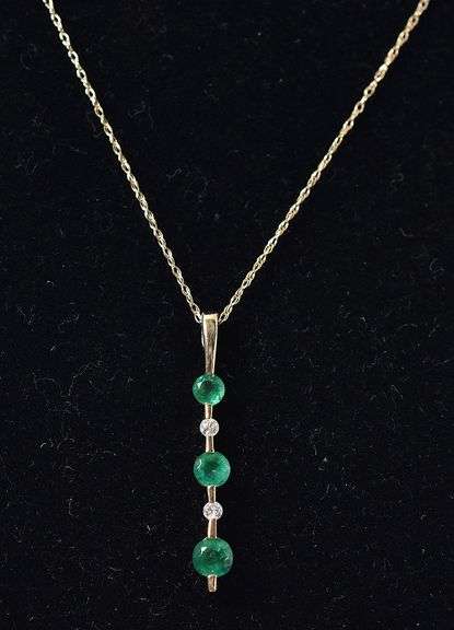 Astonishing 14K Yellow Gold Emerald and Diamond Pendant Necklace