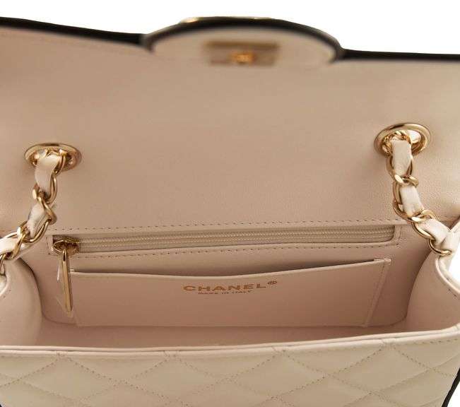 Chanel White and Black Lambskin Mini Graphic Frame Flap Bag