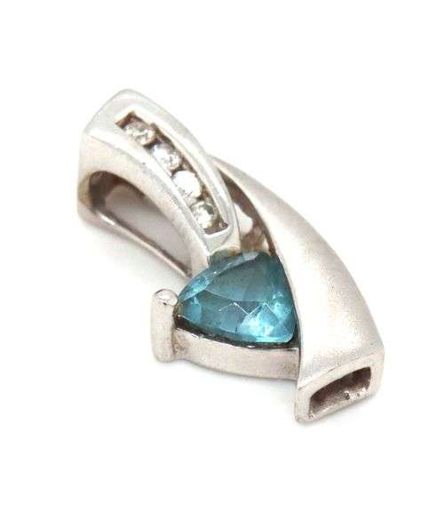 10kt White gold blue topaz and diamond pendant