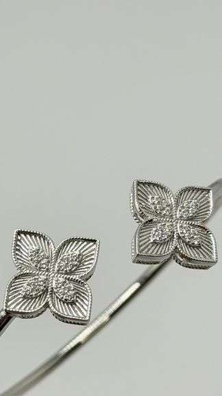 925 Sterling Silver Twin Princess Flower Twisted Cuff Bracelet