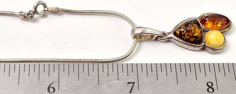 Amber Gemstone Pendant Necklace in Sterling Silver