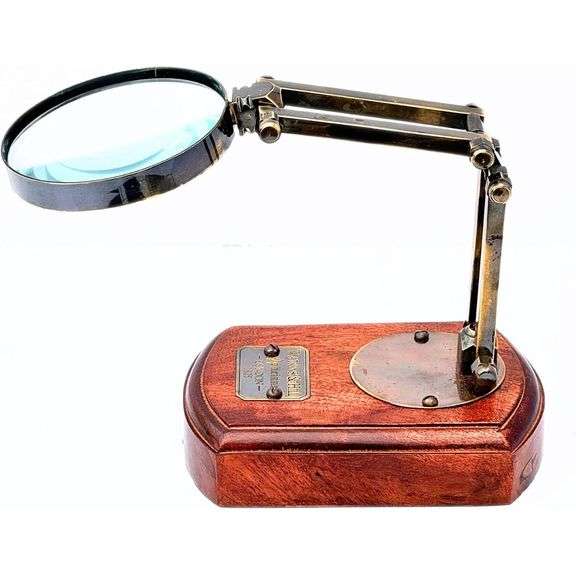 Brass Victorian Magnifying Glass on Wooden Base