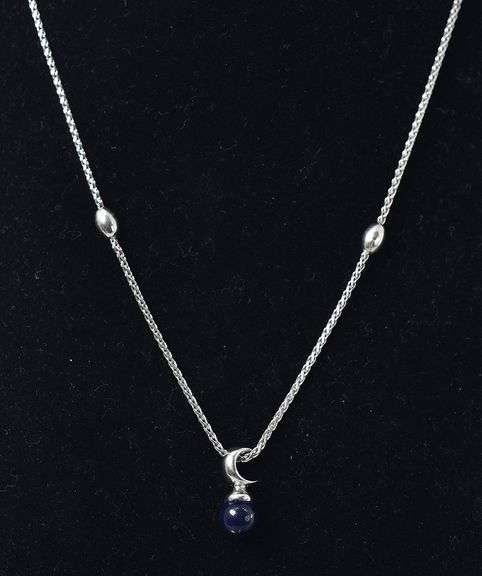 Mystical 14K White Gold Lapis Gemstone Moon Pendant Necklace