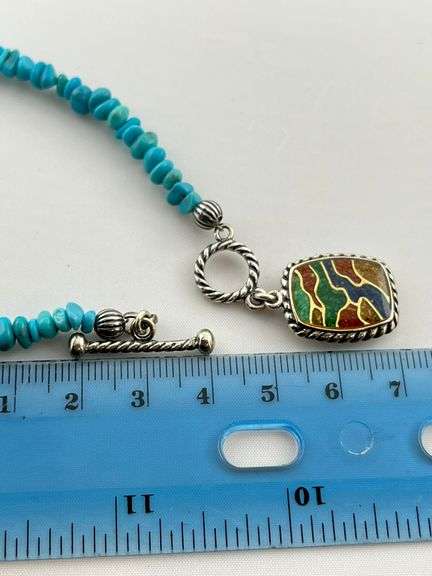 925 Sterling Silver Carolyn Pollack Turquoise beads with Double Side Charm