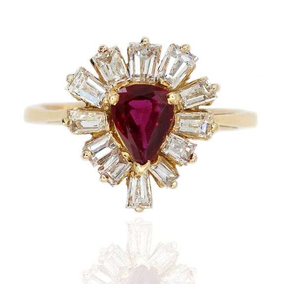 18K(750) Yellow Gold Natural Diamond Ballerina Ruby Ring