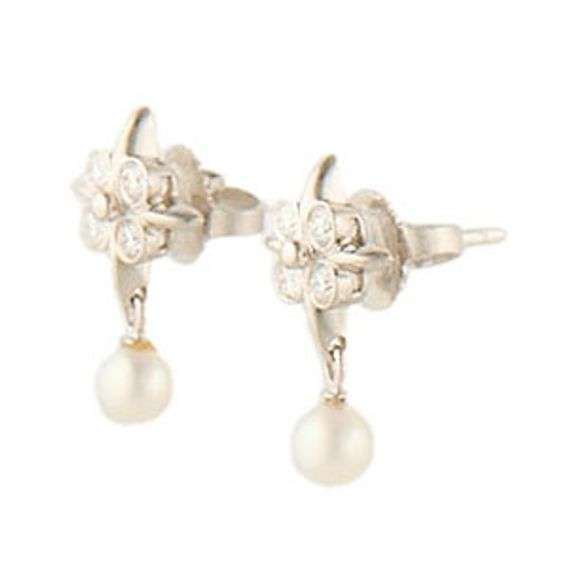 Tiffany & Co. Signature X 0.25ctw Diamond and Pearl Drop Earrings in Platinum