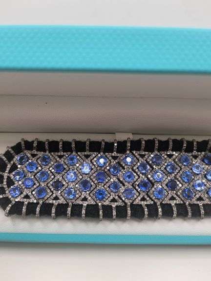 New! +10 ctw all natural sapphire and diamond weaved on fabric bracelet