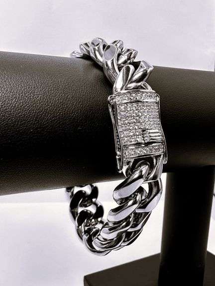 Huge 80.5 Gram 14 Kt White Gold Plate Cuban Curb Link Bracelet