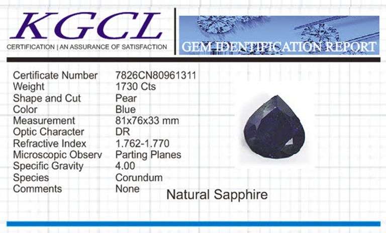 Huge Museum Size Certified 1730 Ct Museum Size Blue Sapphire