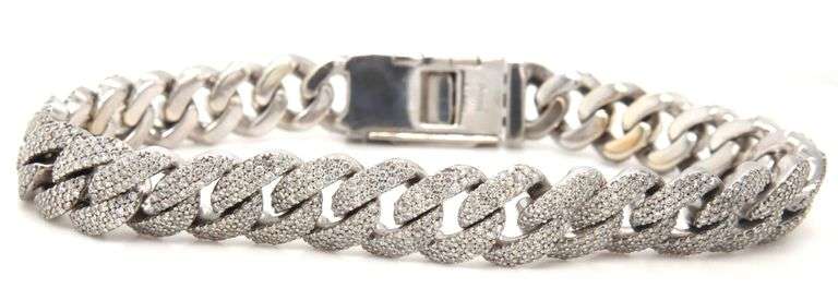 10kt White gold 5.12ctw curb link diamond bracelet