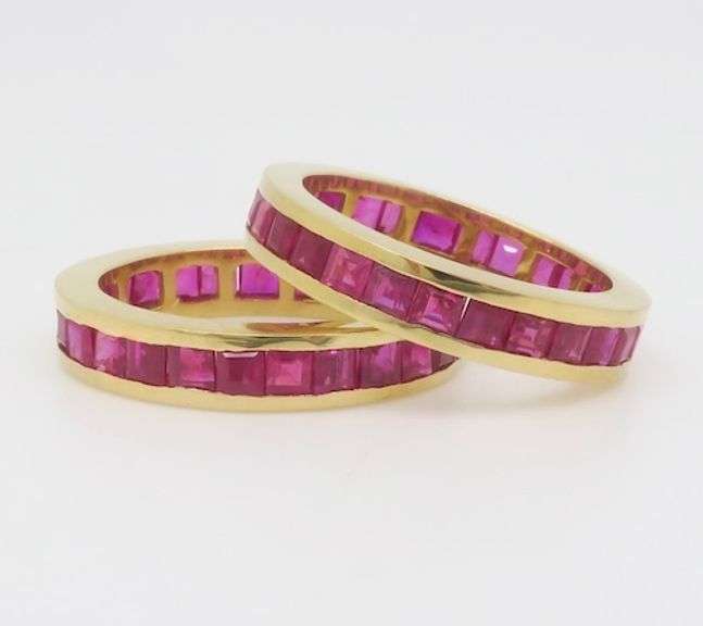 Pair of Ruby Eternity Bands in 18k