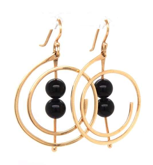 Clever 14K YG and Black Onyx Dangle Earrings