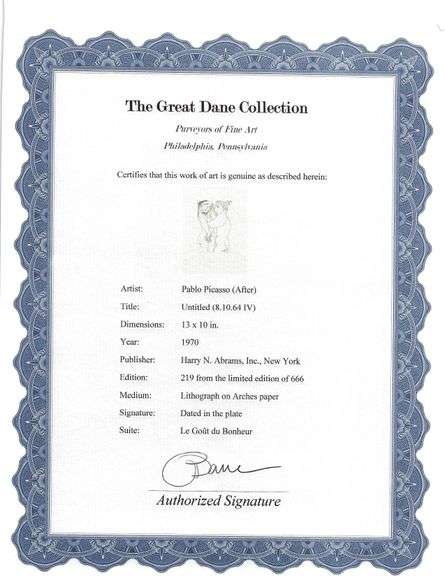 Exclusive Limited Edition Pablo Picasso Lithograph "Le Gout du Bonheur", 1970