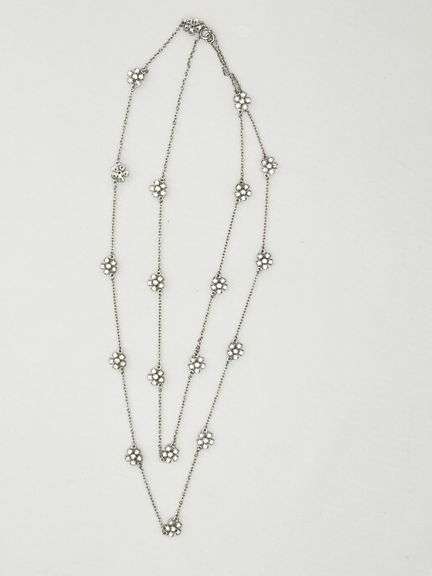 925 Sterling Silver Gardenia Flower Long Necklace with CZ  Details