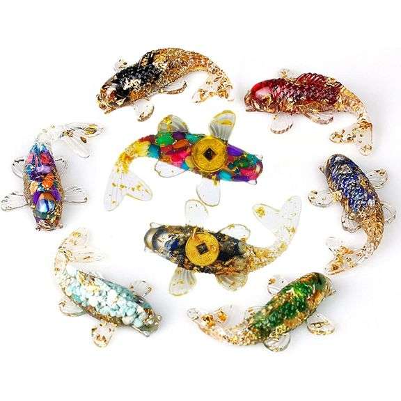 Six Crystal Carp Figures Hand-Poured