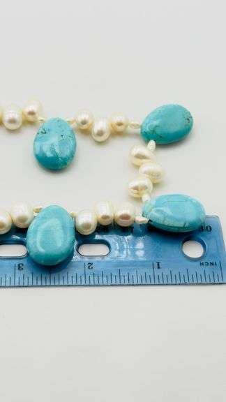 925 Sterling Silver Turquoise And Pearl Necklace
